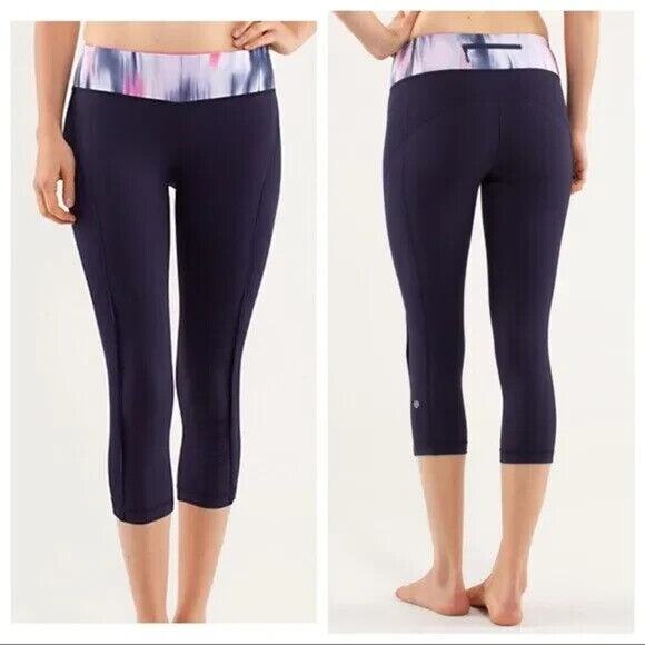 Lululemon 4 Run: Sun Sprinter Crop Leggings Mesh Sides Mirage Indigo Pow Pink - Picture 1 of 7
